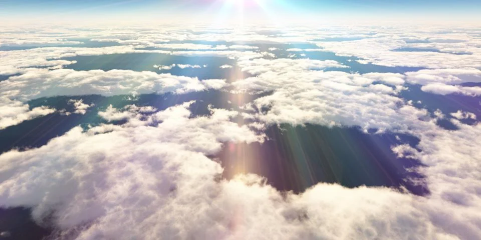 Above clouds sun ray, 3d rendering Stockillustratie