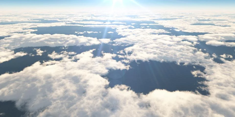 Above clouds sun ray, 3d rendering Stockillustratie