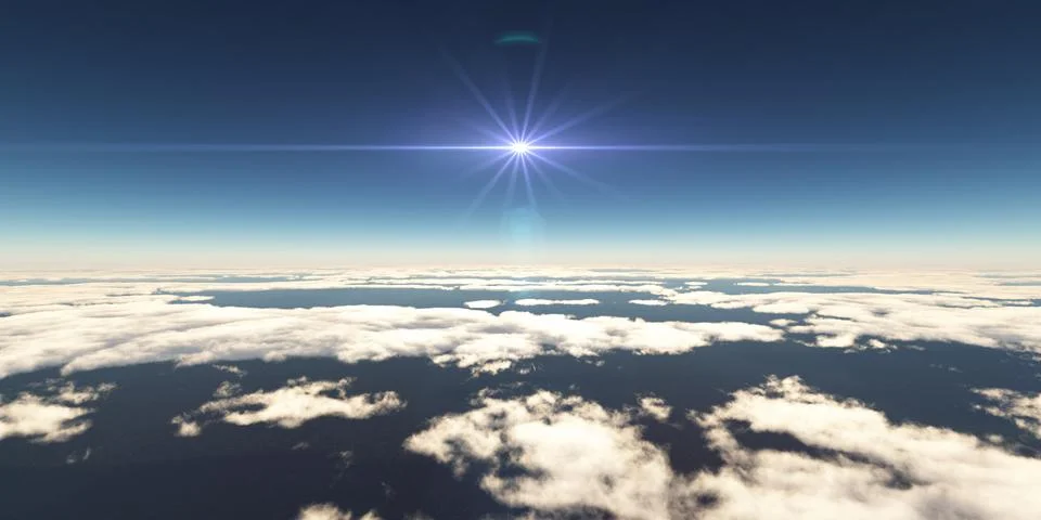 Above clouds sun ray, 3d rendering Stock Illustration