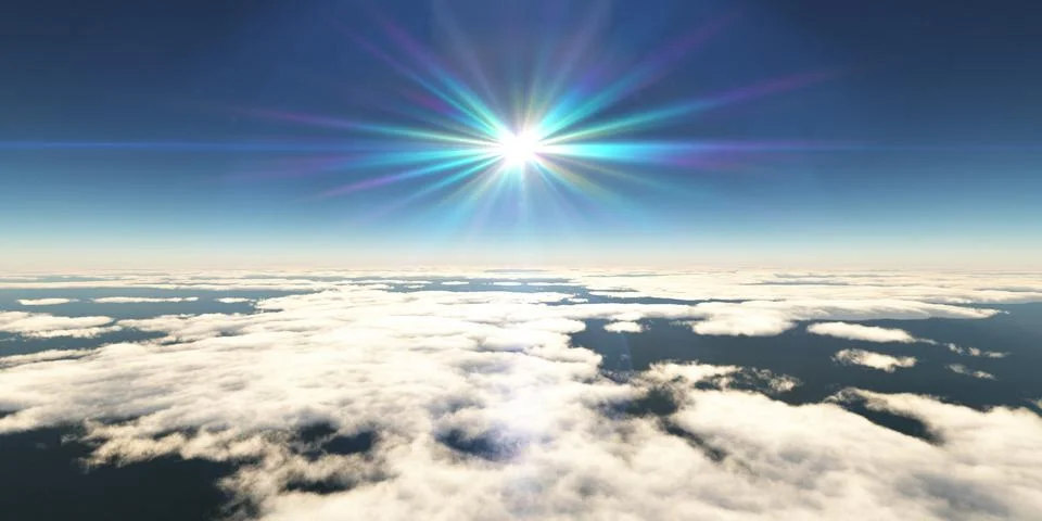 Above clouds sun ray, 3d rendering イラスト素材