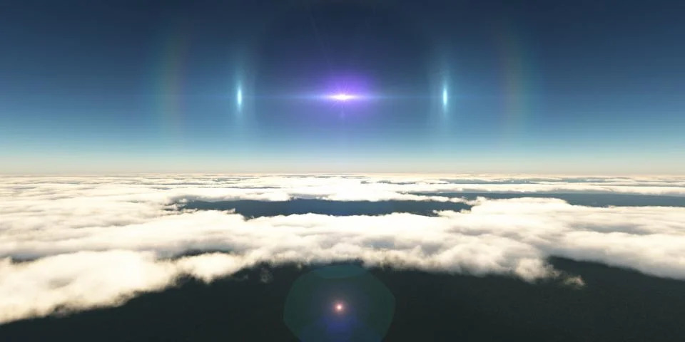 Above clouds sun ray, 3d rendering Stock Illustration