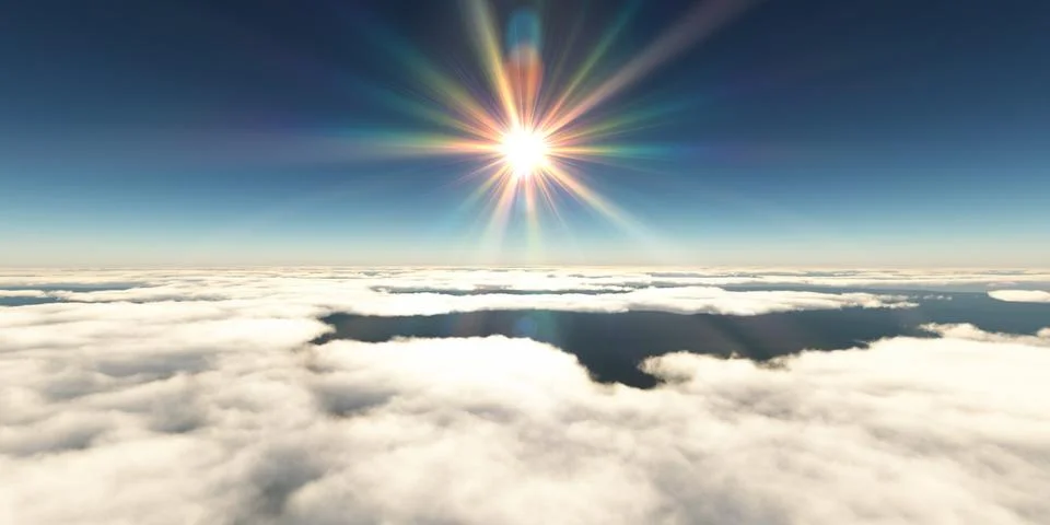 Above clouds sun ray, 3d rendering イラスト素材