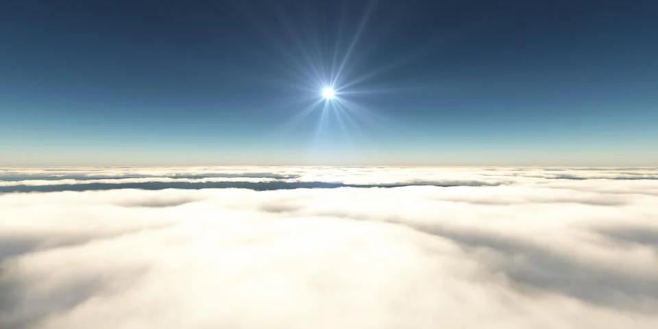 Above clouds sun ray, 3d rendering Stockillustratie