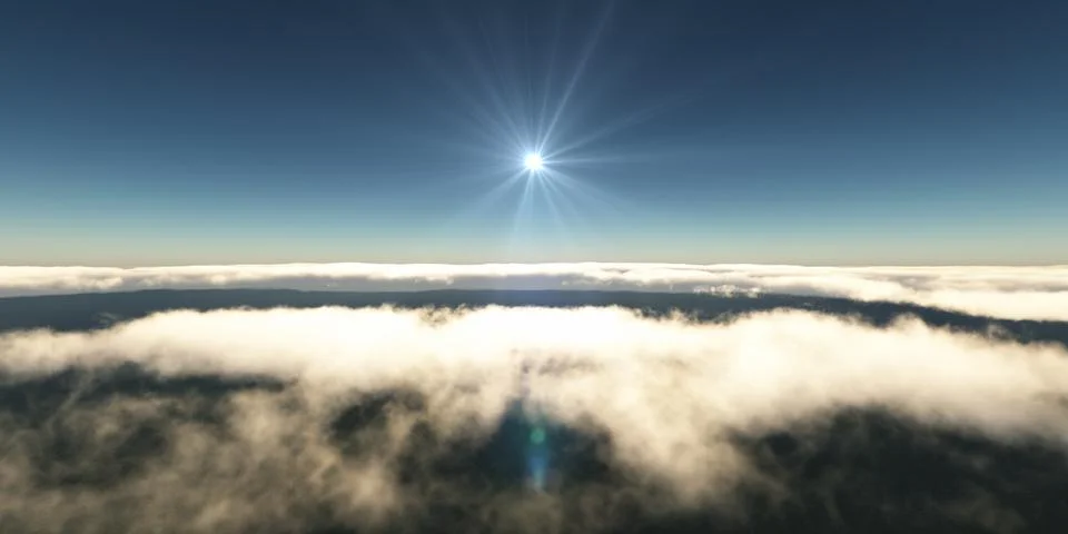 Above clouds sun ray, 3d rendering Stock Illustration