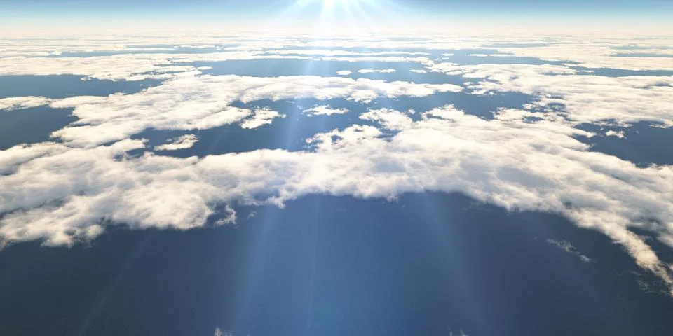 Above clouds sun ray, 3d rendering Illustrazione stock