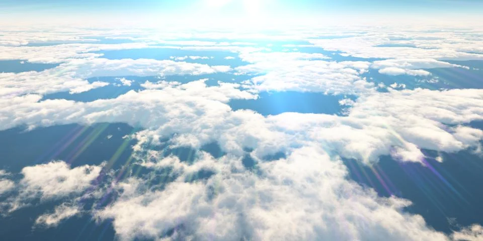 Above clouds sun ray, 3d rendering Illustrazione stock