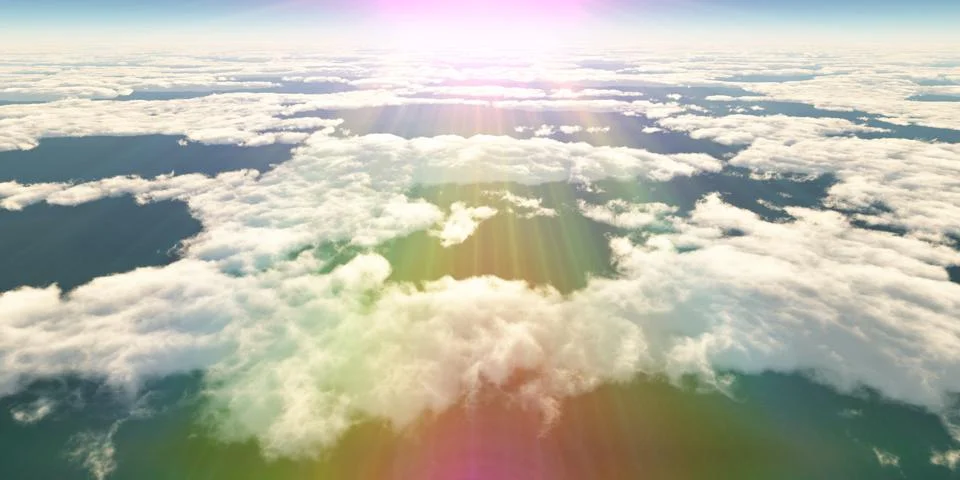 Above clouds sun ray, 3d rendering Stockillustratie