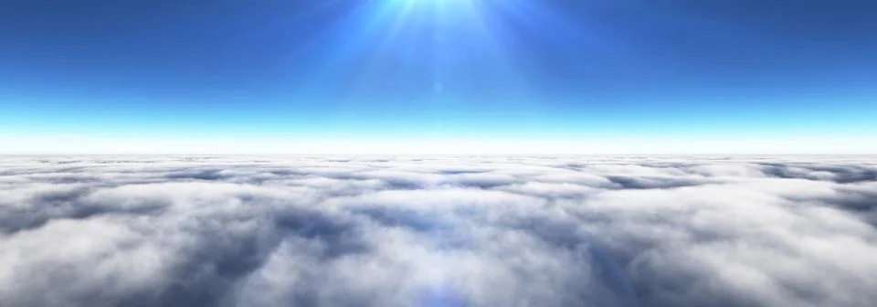 Above clouds sun ray, 3d rendering Stockillustratie