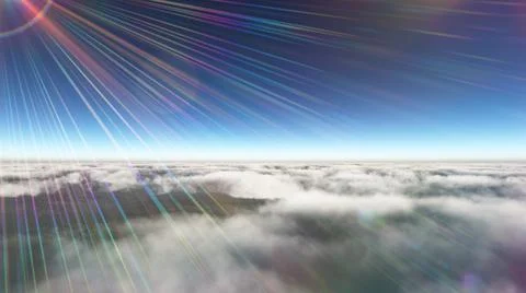 Above clouds sun ray, 3d rendering Stockillustratie