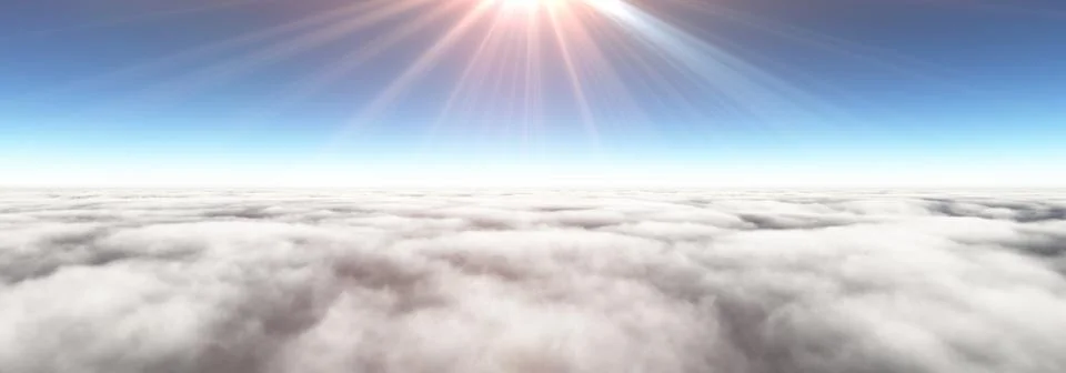 Above clouds sun ray, 3d rendering イラスト素材