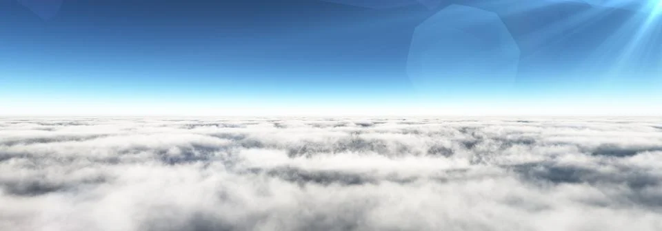 Above clouds sun ray, 3d rendering Stockillustratie
