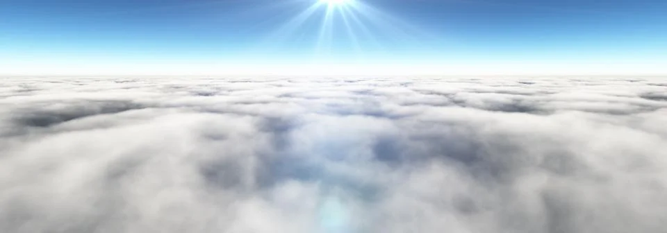 Above clouds sun ray, 3d rendering Stockillustratie