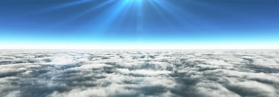 Above clouds sun ray, 3d rendering Stock Illustration