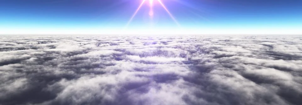 Above clouds sun ray, 3d rendering Stockillustratie