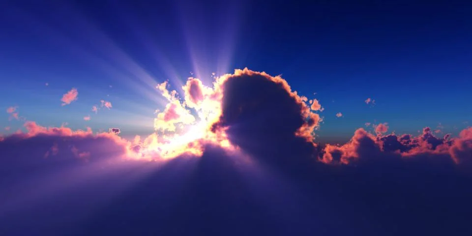 Above clouds sun ray sunset Stockillustratie