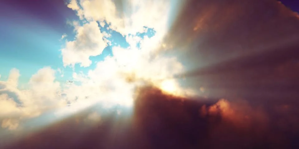 Above clouds sun ray sunset Stock Illustration