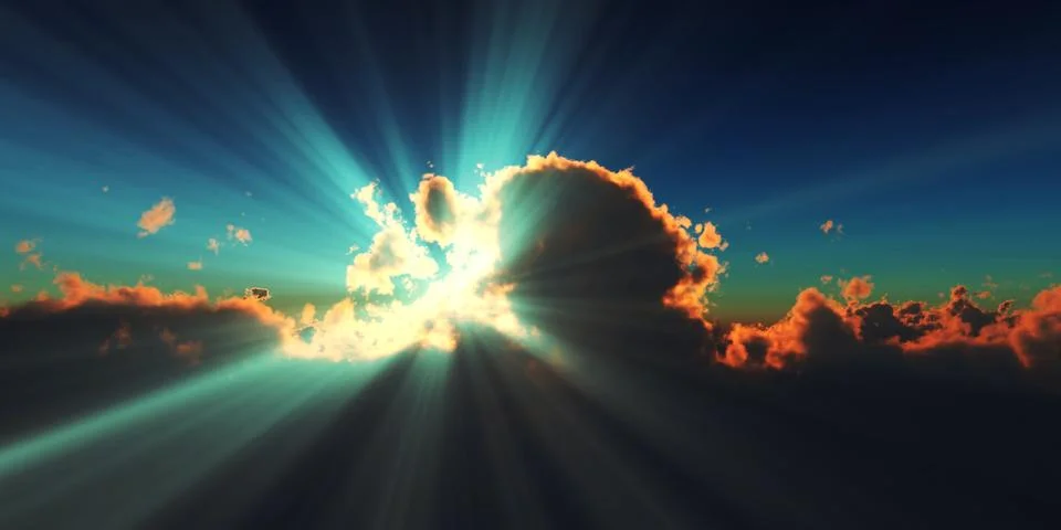 Above clouds sun ray sunset Stock Illustration