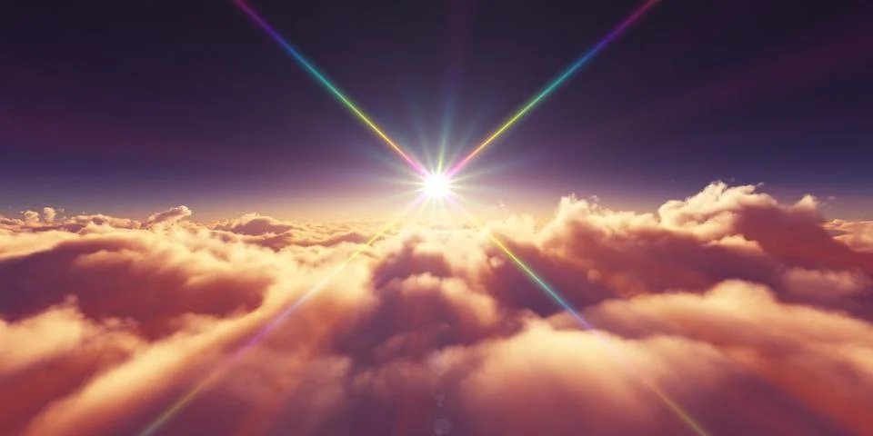 Above clouds sunrise sun ray illustration Stock Illustration