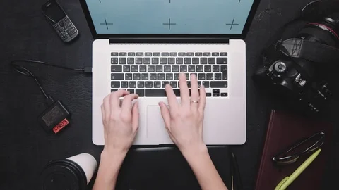 From above crop hands working on laptop Stock Footage 70101057
