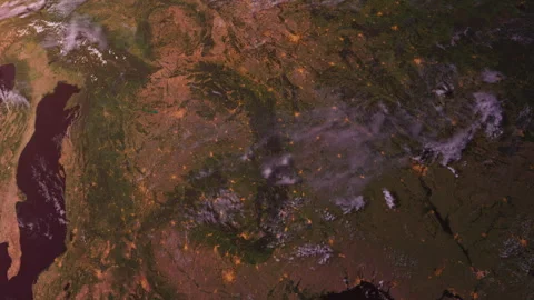 Above the Eastern Europe. Sunset. Space Orbit. Planet Earth. Globe Video stock 328352319