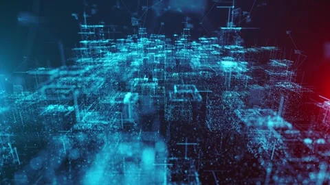 Above Future City Digital Grid Technology - Animation Stock Footage 305724486