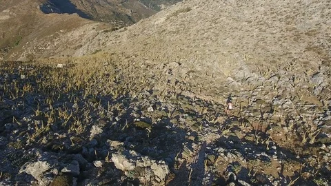 Above a Girl in Mountainous Landscape Stock Footage