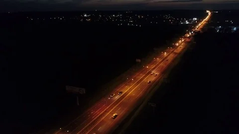 Above the highway at the night.  Stock Footage 80791028