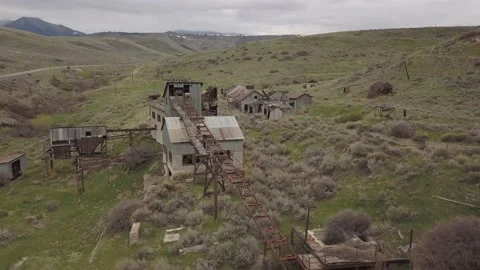 Above old mining ruins Stock Footage 166424646