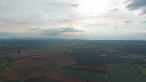 Above Open Fields Agricultural Summer Sunny Day Country Side Drone Aerial Stock Footage 141040371
