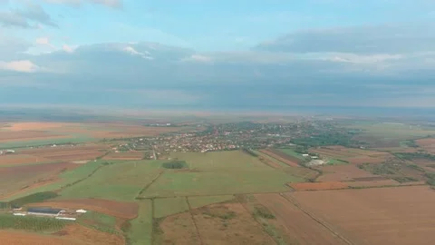 Above Open Fields Agricultural Summer Sunny Day Country Side Drone Aerial Vídeo Stock 141040970