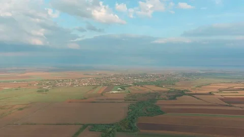 Above Open Fields Agricultural Summer Sunny Day Country Side Drone Aerial 스톡 동영상 141041408