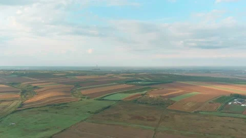 Above Open Fields Agricultural Summer Sunny Day Country Side Drone Aerial Stock Footage 141041835