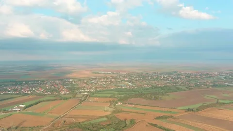 Above Open Fields Agricultural Summer Sunny Day Country Side Drone Aerial Stock Footage 141041865