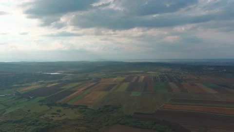 Above Open Fields Agricultural Summer Sunny Day Country Side Drone Aerial Stock Footage 141042206