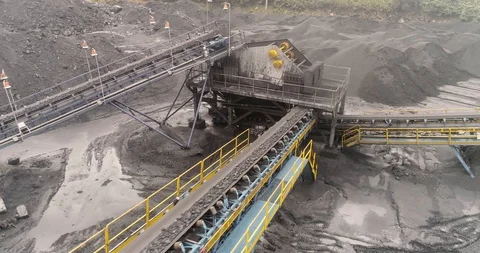 From above Open pit mine, breed sorting, mining coal, extractive industry. Top Stock Footage 108182353