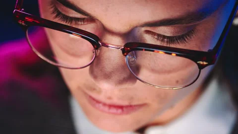 Above, programmer and woman in office, glasses for clear vision and software Stock-Footage 331193496