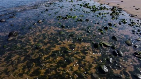 Above roks and waves ocean coast northern ireland drone footage 2.7k Stock Footage 209185586