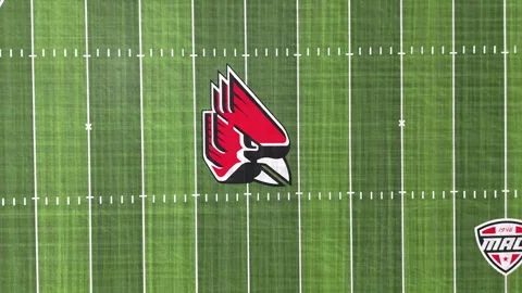 Above Scheumann Stadium: Home of the Ball State Cardinals in Muncie, Indiana Vídeos de archivo 344747776