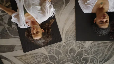 Above shot of multiracial group in complete relaxation and positive vibes laying Stock Footage 217439844