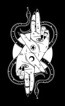 As above so below  occult hands and snake tattoo illustration Stock Illustration