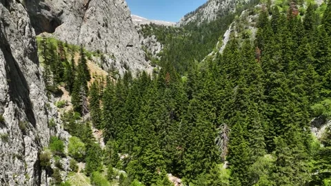 Above the Spring: Breathtaking Aerial Perspective of Hiking in the Majestic Stock Footage 243176161