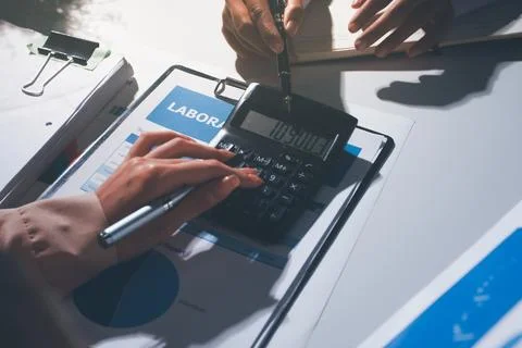 Above table with finance papers, graphs and big data during teamwork meetin.. Stock Photos