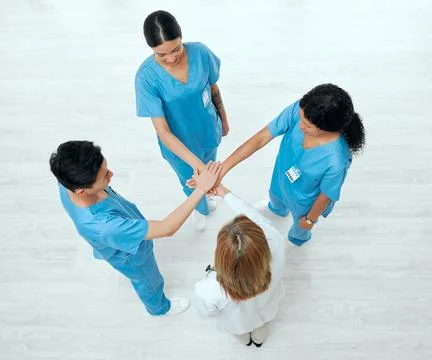 Above, teamwork or hands of doctors in stack in meeting collaboration for 스톡 사진