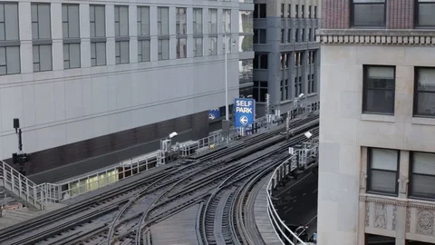 Above a train rounding a corner Stock-Footage 91780454