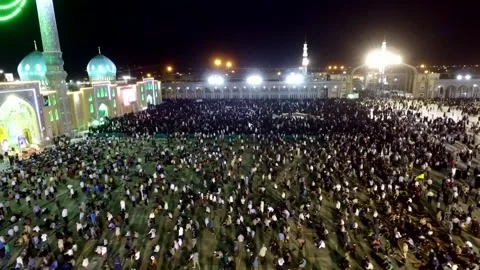 From above a typical night at Jamkaran Mosque reveals, stock footage. Stock Footage 304783041