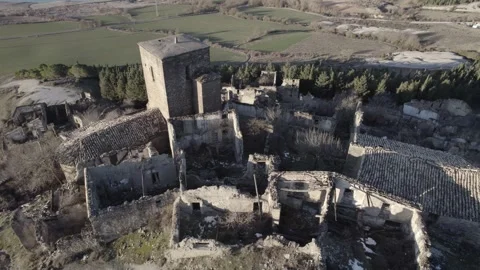 From above view of ancient stone castle located on mountain Stock Footage 264180642