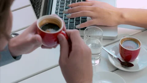 Above view angle of a young casual and focused business team working with modern Stock Footage 199634358