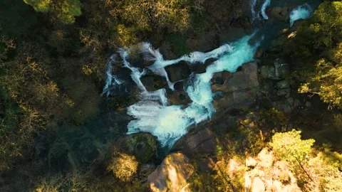 Above View Of Cascades In Fervenza Da Noveira Nature Reserve Stock Footage 260339336