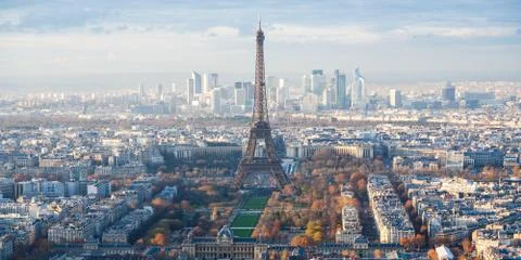 Above view of Eiffel Tower and La Defence in Paris Stock Photos