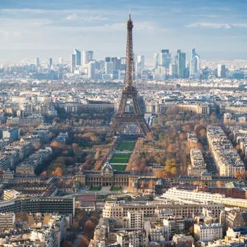 Above view of Eiffel Tower and champ de mars Stock Photos